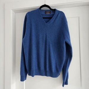 Black Brown 1826 100% Cashmere V Neck Sweater Size XL Blue
